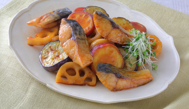 ノルウェー塩さばと秋野菜のさっぱり甘酢焼き