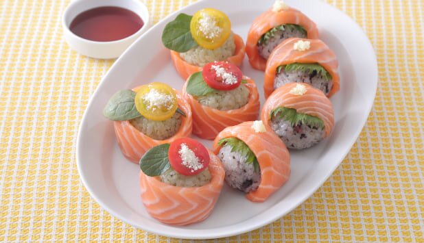 ノルウェーサーモンの手まりずし(和風・洋風)