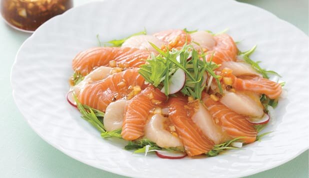 ノルウェーサーモンとホタテのカルパッチョ